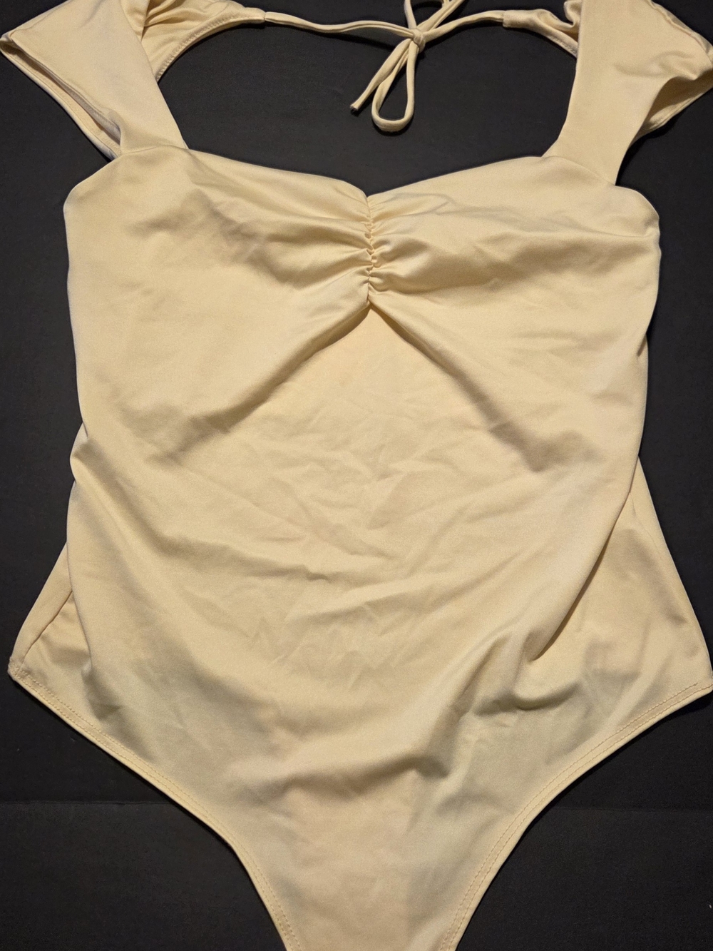 gaze Pale Yellow Ruched Sweetheart Bodysuit - Picture 2 of 4